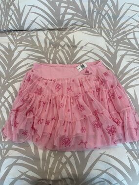 Disney Pink Layered Tulle Skort with Dark Pink bows and Mickey snow flakes